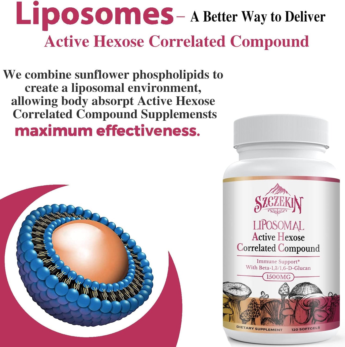 1500mg Liposomal Active Hexose Correlated Supplement,1200 Soft Gels Beta-Glucans with Natural Mushroom Extract, Immune System, Liver Function, Maintain T-Cell & Killer Cell Activity
