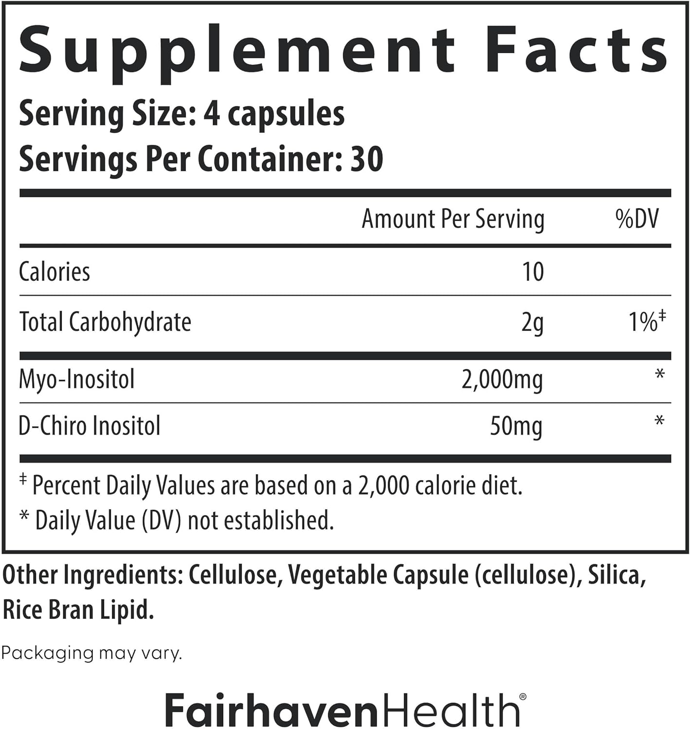 Fairhaven Health Myo-Inositol and D-Chiro Inositol Supplement for Women | 40:1 Ratio | Female Fertility Supplement for Women and Hormone Balance* | Vegan | 120 Myo & D-Chiro Inositol Capsules