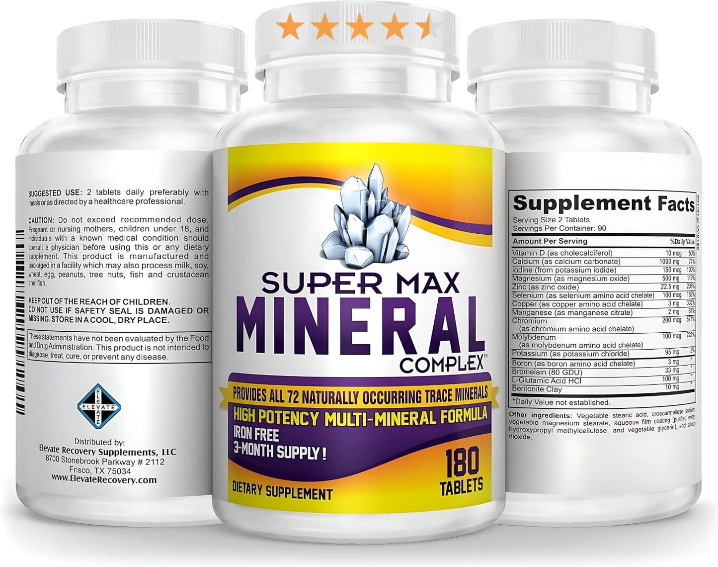 3-Month Multimineral Supplement (Iron Free) Natural Multiminerals | High-Potency Multi Mineral Supplements (15-in-1) Blended Minerals Formula | Mineral Complex | 90-Day Bulk Supply | 180 Tablets