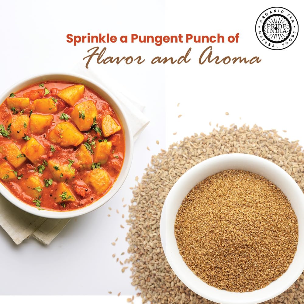 Pride of India - PACK of 6 - Ajwain Seed Powder – Gourmet Indian Spice – Made from Fresh Carom Seeds – Rich in Nutrients – Aromatic & Flavorful – Easy to Use - 8oz. Medium Dual Sifter Jar