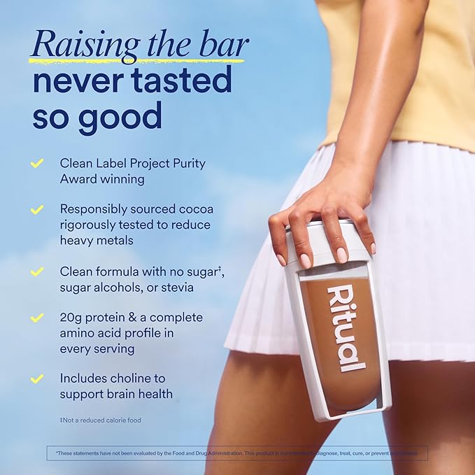 Ritual Pea Protein Powder with BCAA: 20g Organic Vegan Plant-Based Protein from Regenerative Farms in North America, Complete Amino Acid Profile, Gluten Free, Sugar Free‡, Dairy Free, Chocolate, 1 Lbs