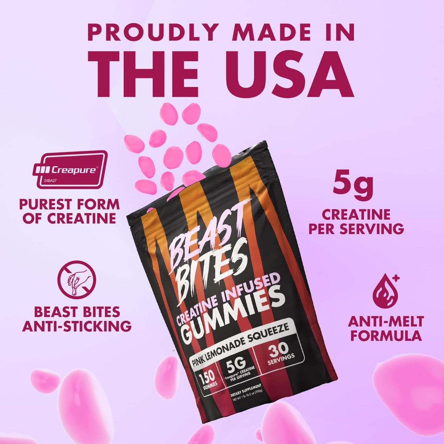 Creatine Infused Gummies - 5g Creapure Creatine Monohydrate Per Serving - NSF Certified for Sport - 30 Servings
