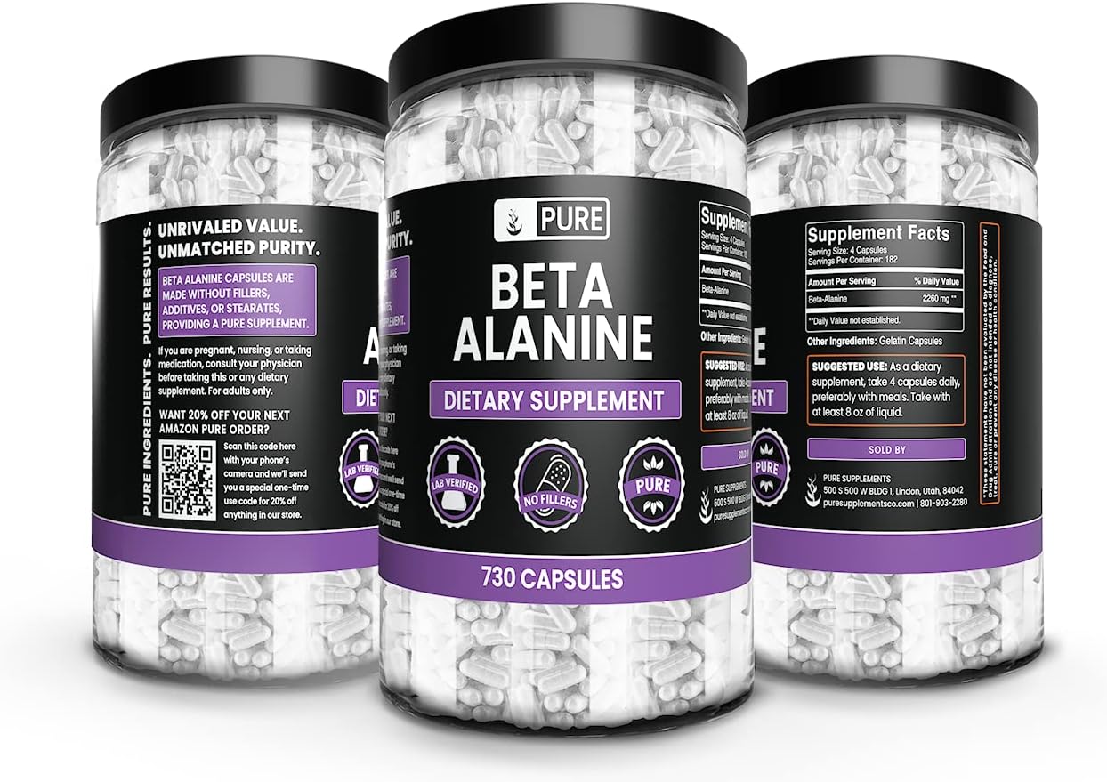 Pure Original Ingredients Beta Alanine, (730 Capsules) Always Pure, No Additives Or Fillers, Lab Verified