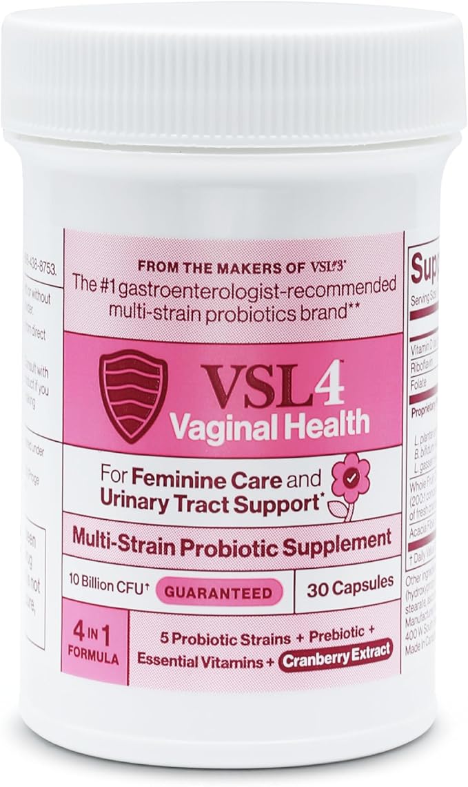 VSL4® Vaginal Health Daily Probiotic Supplement for Women's Health & Urinary Tract Support* – 10B CFU – 4-in-1 Formula with Probiotics, Prebiotic, Cranberry Extract & B+D Vitamins, 30 Capsules