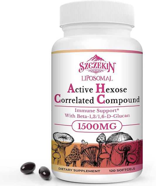 1500mg Liposomal Active Hexose Correlated Supplement,120 Soft Gels Beta-Glucans with Natural Mushroom Extract, Immune System, Liver Function, Maintain T-Cell & Killer Cell Activity