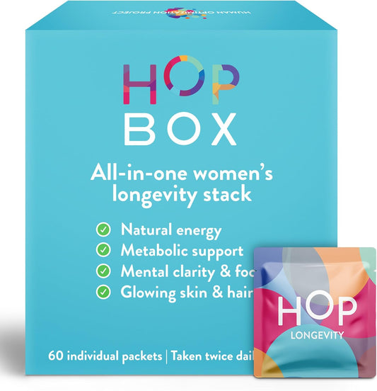 HOP Box Daily Longevity Supplements for Women | Doctor-Formulated Anti-Aging Complex with 19 Ingredients | Supports Energy, Skin, Hair, Metabolism & Cognitive Health | 30-Day Supply