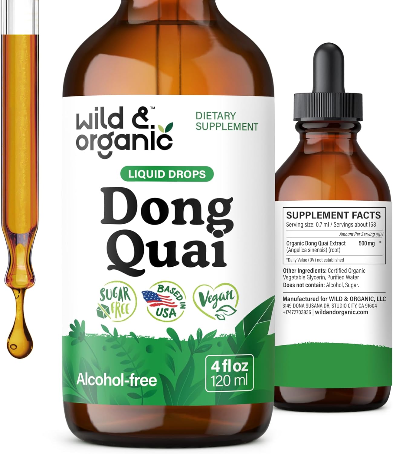 Wild & Organic Dong Quai Supplement for Women - 500 mg Dong Quai Root Extract for Women's Health - Angelica Root Herb Tincture - Female Ginseng Liquid Extract - No Sugar & Alcohol - 4 fl oz
