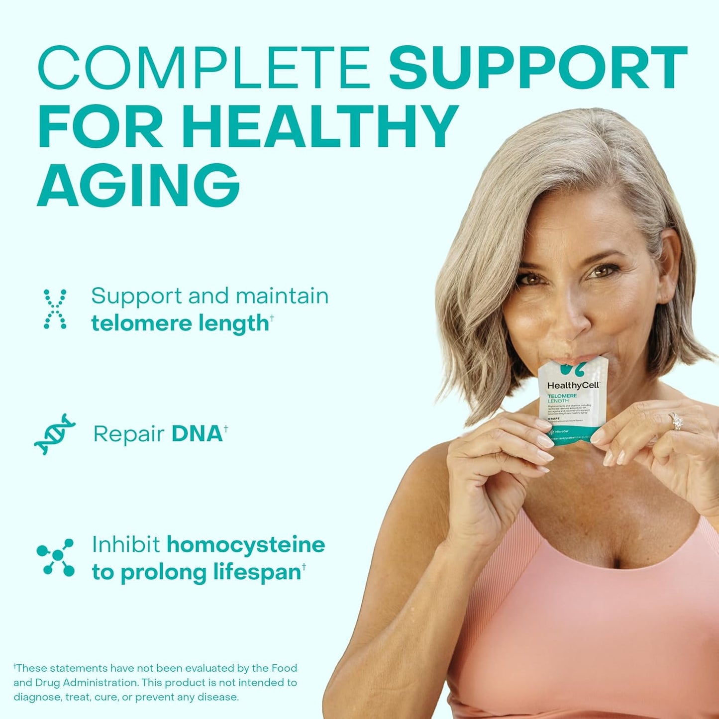 HealthyCell Telomere Length Supplement - Anti-Aging Telomere Lengthening Supplements with Phytonutrients & Vitamins for Cellular Health - AC-11, Astragalus & Resveratrol - 30 Gel Packs, Grape Flavored