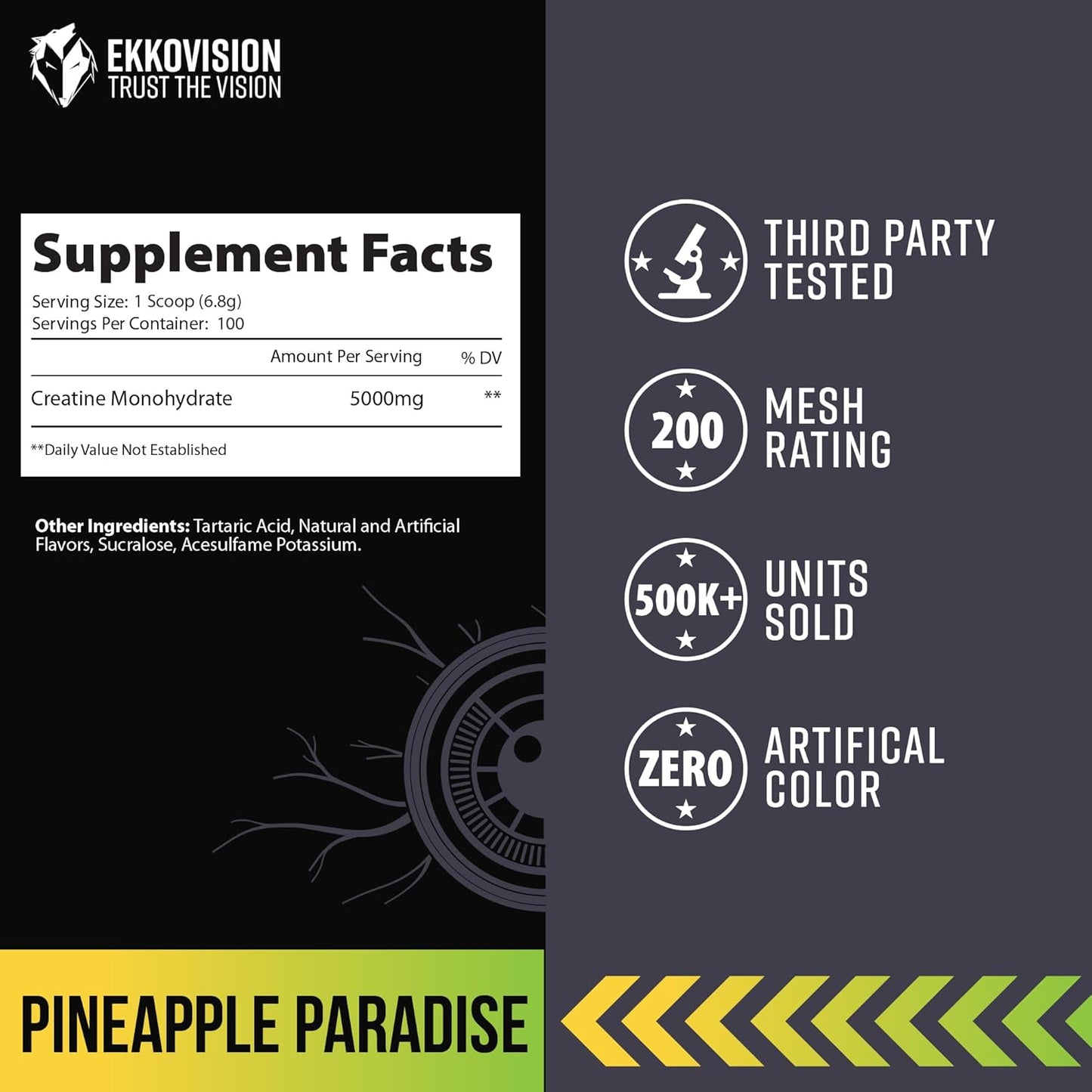 Creatine Monohydrate Powder, Micronized, Pineapple Paradise, Pre Workout & Post Workout Supplement for Men and Women, Energy Support, Easy to Mix in Shakes, Smoothies & Beverages, 100 Srvgs