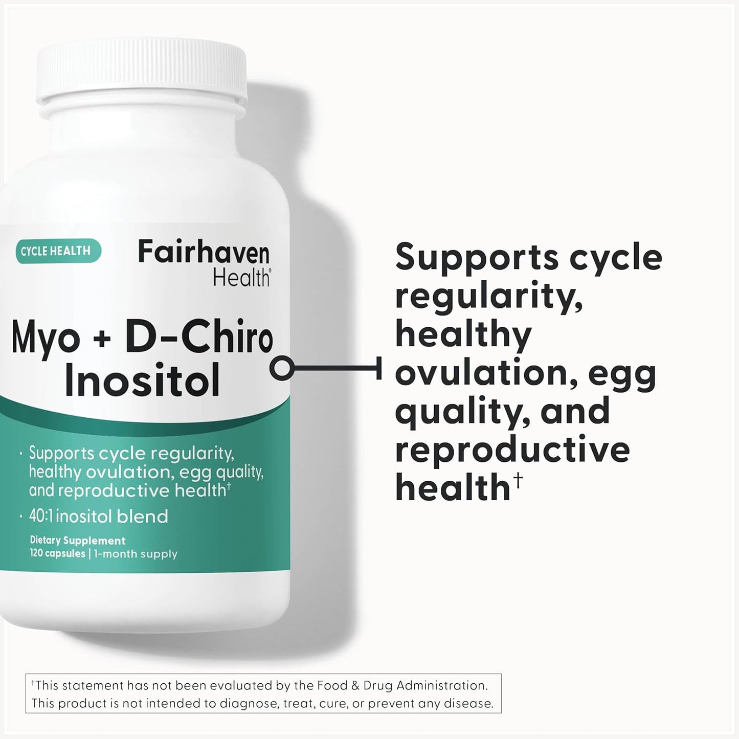 Fairhaven Health Myo-Inositol and D-Chiro Inositol Supplement for Women | 40:1 Ratio | Female Fertility Supplement for Women and Hormone Balance* | Vegan | 120 Myo & D-Chiro Inositol Capsules