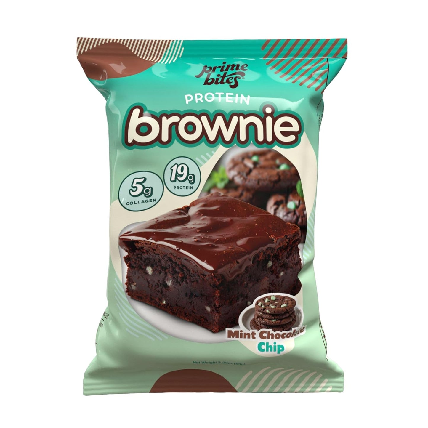 Prime Bites Protein Brownie from Alpha Prime Supplements | High Protein, Collagen Fortified Low Sugar Treat | Delicious Snack | 12 Bars per Box (Mint Chocolate Chip)
