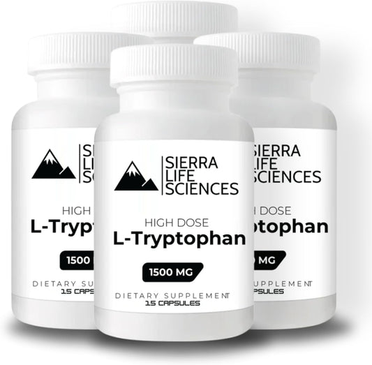 1500mg High Dose L-Tryptophan Max in Easy-to-Swallow Capsules | Gluten-Free, Non-GMO (Travel Size, 15 Count (Pack of 3)