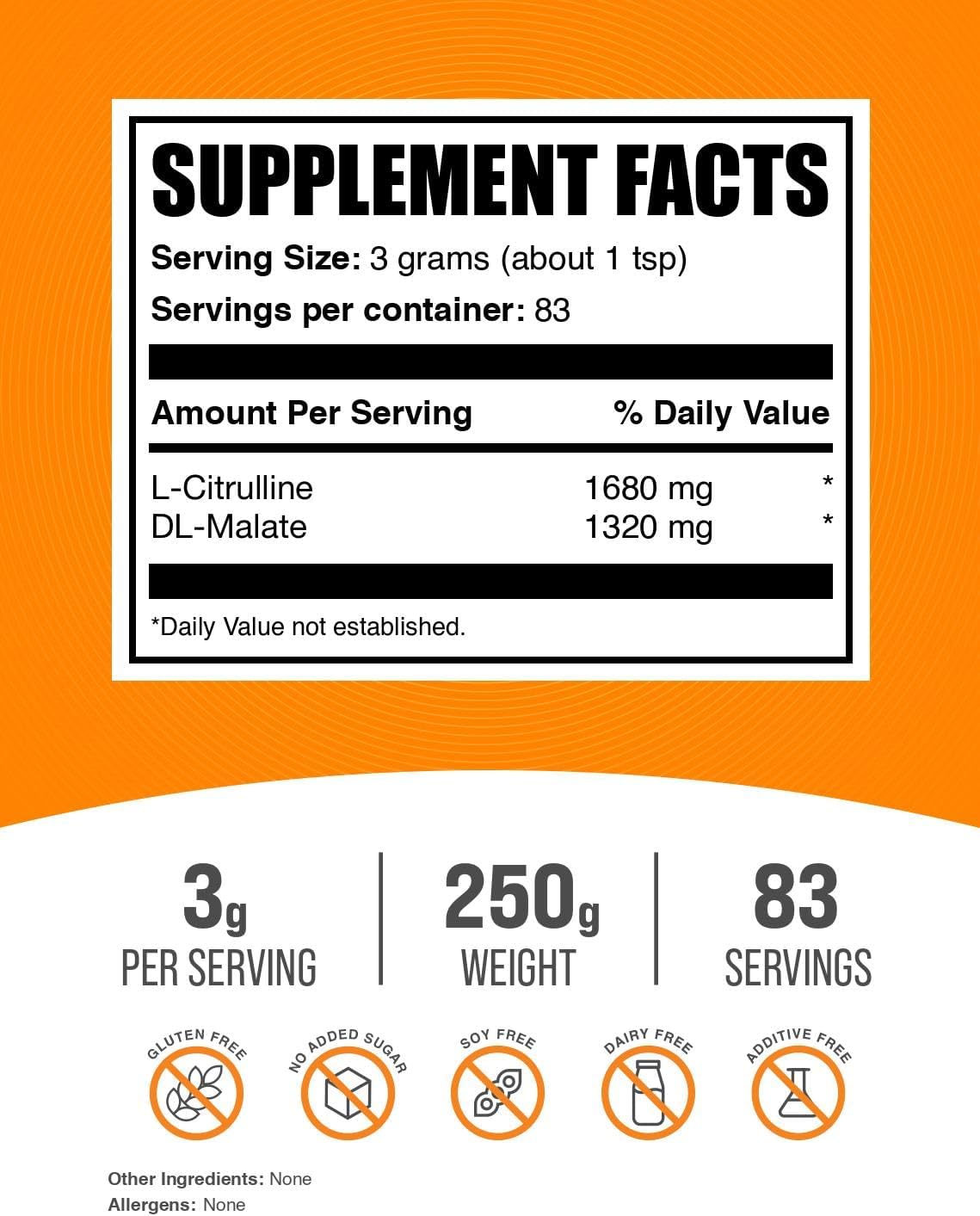 BulkSupplements.com L-Citrulline Malate 1:1 Powder - Citrulline Powder, Amino Acid Supplement - Unflavored & Gluten Free - 3g per Servings, 250g (8.8 oz) (Pack of 1)