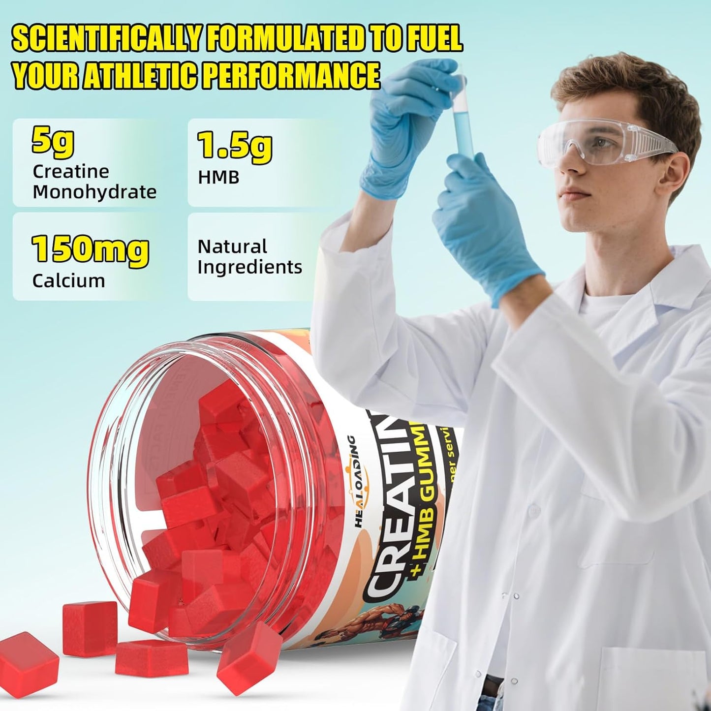 Creatine Monohydrate Gummies HMB Supplements for Men - Creatine and HMB Supplement for Boost Strength Performance Build Muscle Supports and Muscle Growth & Recovery