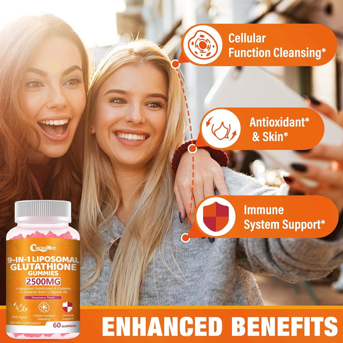 2 Packs 2500MG Liposome Glutathione Gummies, Composite L-Cysteine, L-Glycine Synergies, Collocation Milk Thistle Protect Liver, Increas 98% Absorption Rate, Whitening Skin Antioxidant Anti-Aging