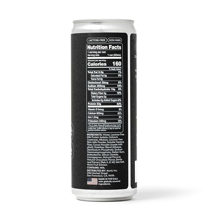Aonic Fuel 32g Protein Shake, 5g Fiber, Lactose-Free, Complete Amino Acid Profile, No Added Sugar, Made with Real Cocoa, 11 fl oz (Pack of 12) - Rich Chocolate