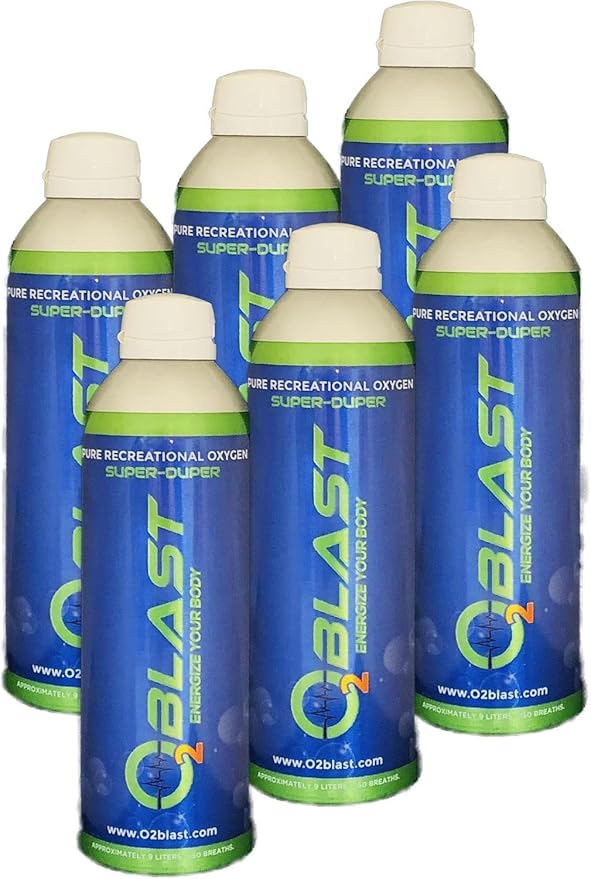 O2 Blast - Pure Oxygen Supplement - Filled with 99.99% Pure Oxygen to Support Fast Recovery, Increase Stamina & Enhanced Focus for High Altitude & Action Sports, 10L Portable Can Flip-Top Cap, 6-Pack