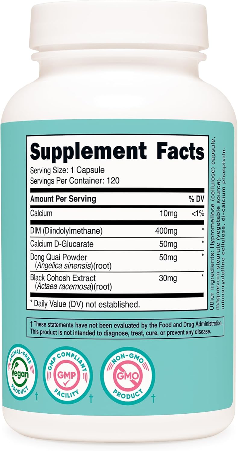 Nutricost Diindolylmethane DIM Supplement for Women 400mg, 120 Capsules, with Dong Quai, Calcium & Black Cohosh - Vegan, Non-GMO and Gluten Free