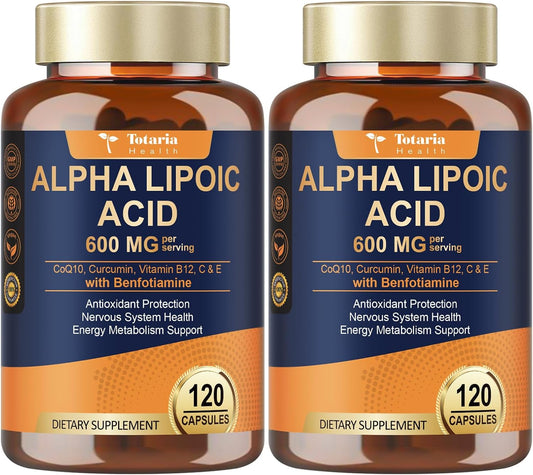 (2 Packs) Alpha Lipoic Acid 600mg with Benfotiamine 300mg - ALA Supplement for Neuropathy Support Nerve Health & Antioxidant, Cell Energy, Metabolism and Anti-Aging, Non-GMO, Gluten Free, Vegan