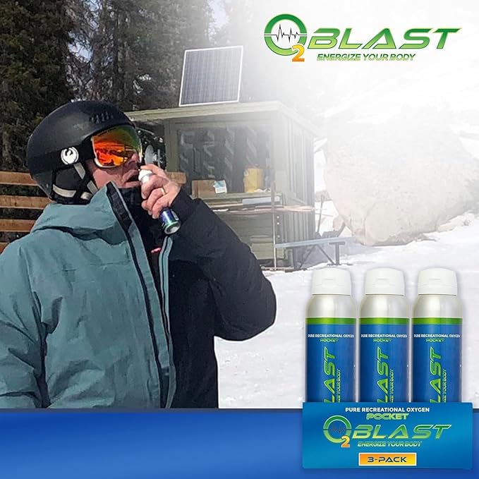 O2 Blast - Pure Oxygen Supplement - Filled with 99.99% Pure Oxygen to Support Fast Recovery, Increase Stamina & Enhance Focus for High Altitude and Action Sports, 4L Portable Can Flip-Top Cap, 3-Pack