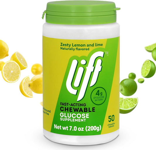 Lift Glucose | Fast-Acting Glucose Chewable Energy Tablets | Lemon & Lime | 50 ct Jar (Pack of 1)
