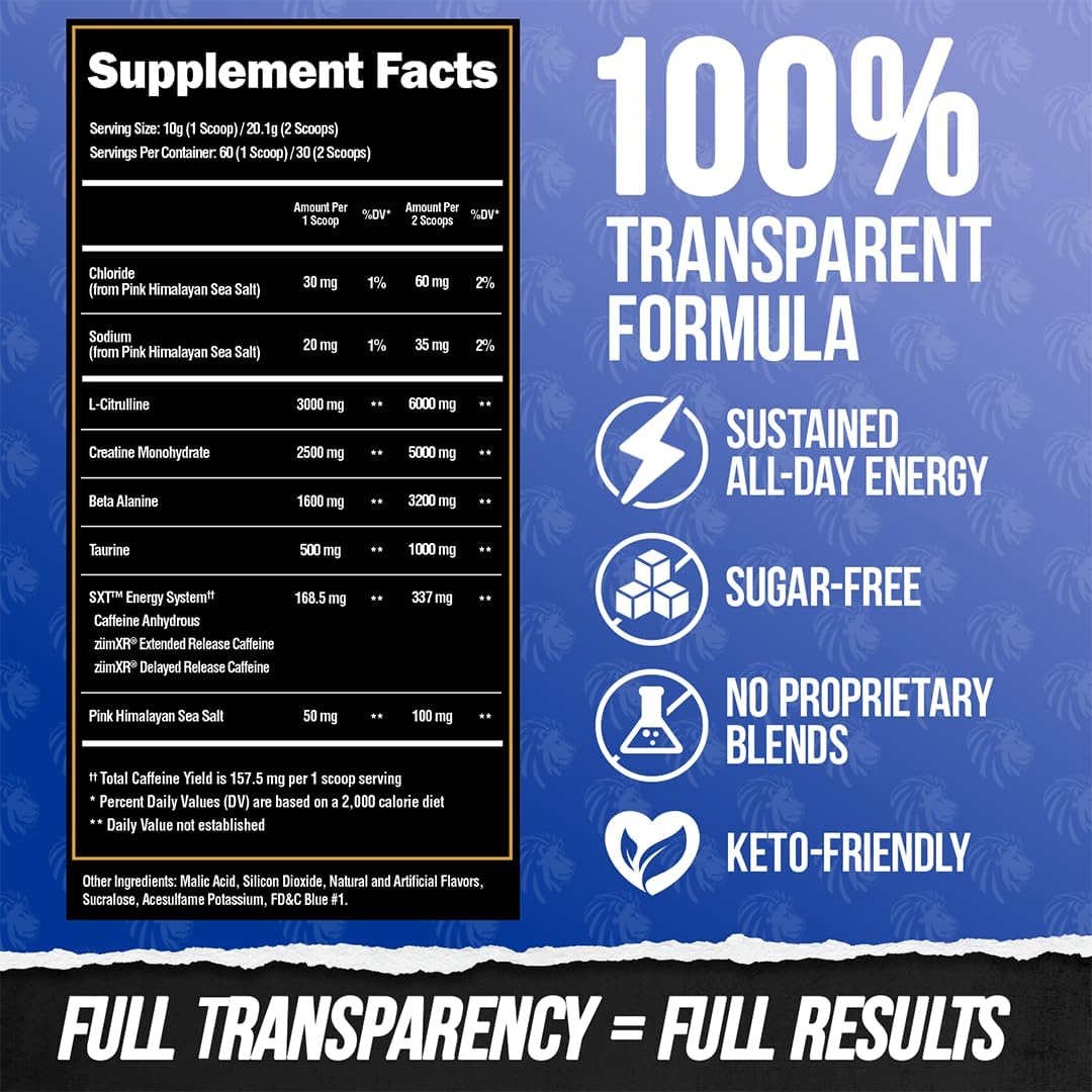 ALPHA LION Core Pre Workout with Creatine for Performance, Beta Alanine for Muscle, L-Citrulline for Pump & Tri-Source Caffeine for Sustained Energy (60 Servings, Razzle Mania)