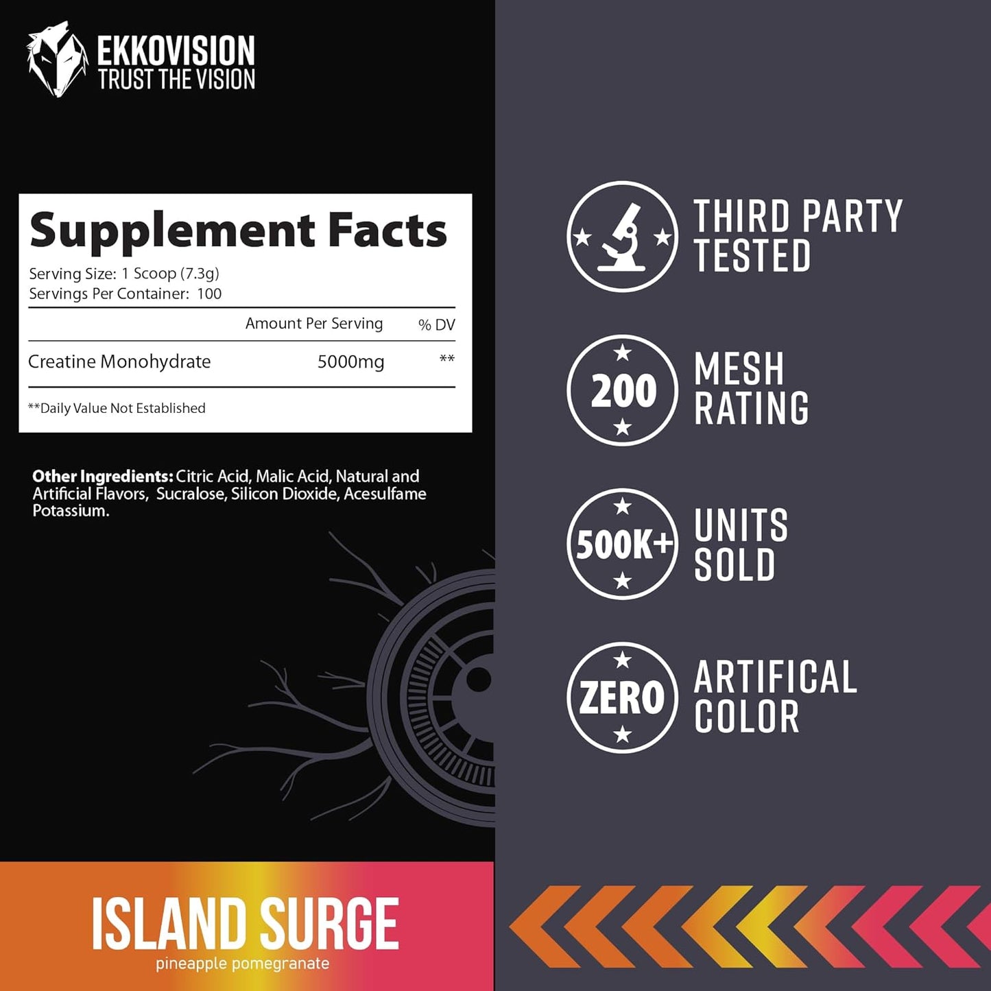 Creatine Monohydrate Powder, Micronized, Island Surge, Pre Workout & Post Workout Supplement for Men & Women, Energy Support, Easy to Mix in Shakes, Smoothies & Beverages, 100 Servings