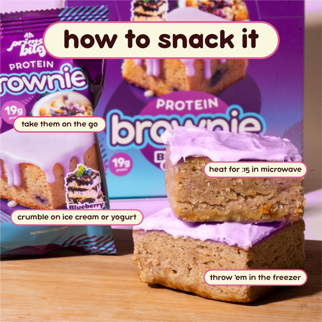 Prime Bites Protein Brownie from Alpha Prime Supplements | High Protein, Collagen Fortified Low Sugar Treat | Delicious Snack | 12 Bars per Box (Blueberry Cobbler)