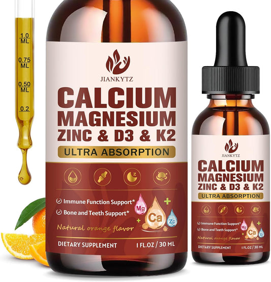 (2 Pack) Calcium Magnesium Zinc Liquid Drops for Women and Men - Bone & Teeth, Immune Support, Calcium Citrate 1200mg with Vitamin D3 Liquid Drops for Adults, Sugar Free, Vegan, Orange Flavor