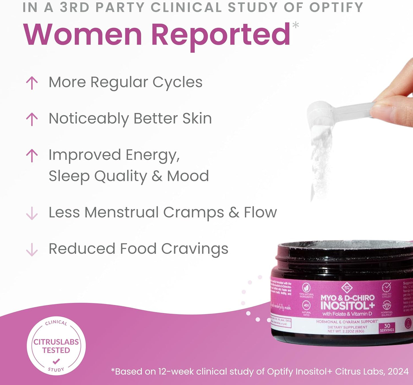 Optify Myo-Inositol & D-Chiro Inositol Supplement Powder for Women – 40:1 Ratio Plus Folate and Vitamin D – Support Healthy Hormonal Balance, Regular Cycles, & Ovarian Health – 30-Day Supply