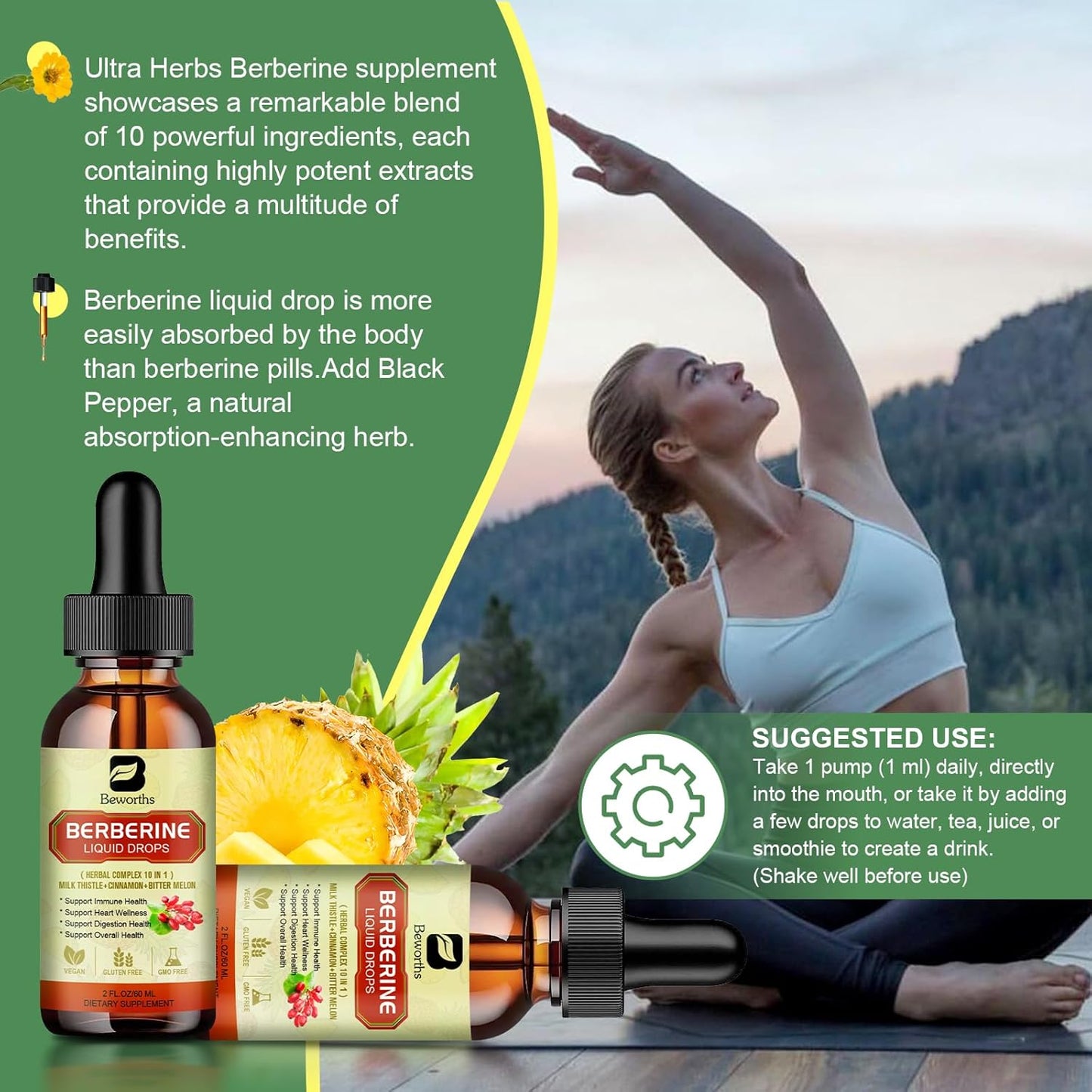 2Pack Berberine Supplement - Berberine Liquid Drops with Ceylon Cinnamon, Turmeric, Bitter Melon, Milk Thistle, Berberine HCL Supplement Activates AMPK & GLP-1 for Digestion System Support