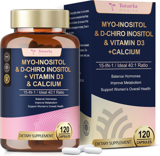 Myo-Inositol & D-Chiro Inositol Supplement for Women, Ideal 40:1 Ratio, w/Berberine, Multivitamin, DIM, Calcium, 2050 mg inositol for Hormone Balance, Ovarian Function*, Overall Health, 120 Ct.