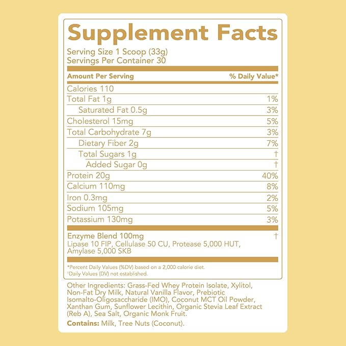 Clean Simple Eats Whey Protein Powder, Simply Vanilla Flavor Naturally Sweetened, 100% Grass Fed Protein Powder with Digestive Enzymes & No Artificial Ingredients, Gluten Free, 30 Servings