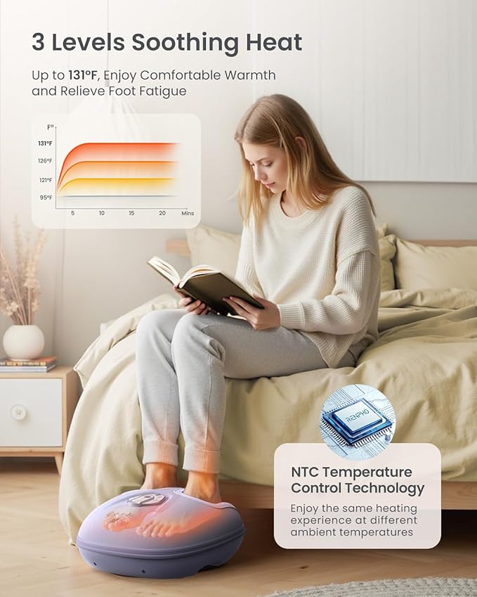 RENPHO Foot Massager Machine with Heat [2026 Upgraded], Shiatsu Foot Massager for Plantar Fasciitis, Valentines Day Gifts for Her Him, Cordless Control, Best Gifts for Women/Mom/Wife, Purple