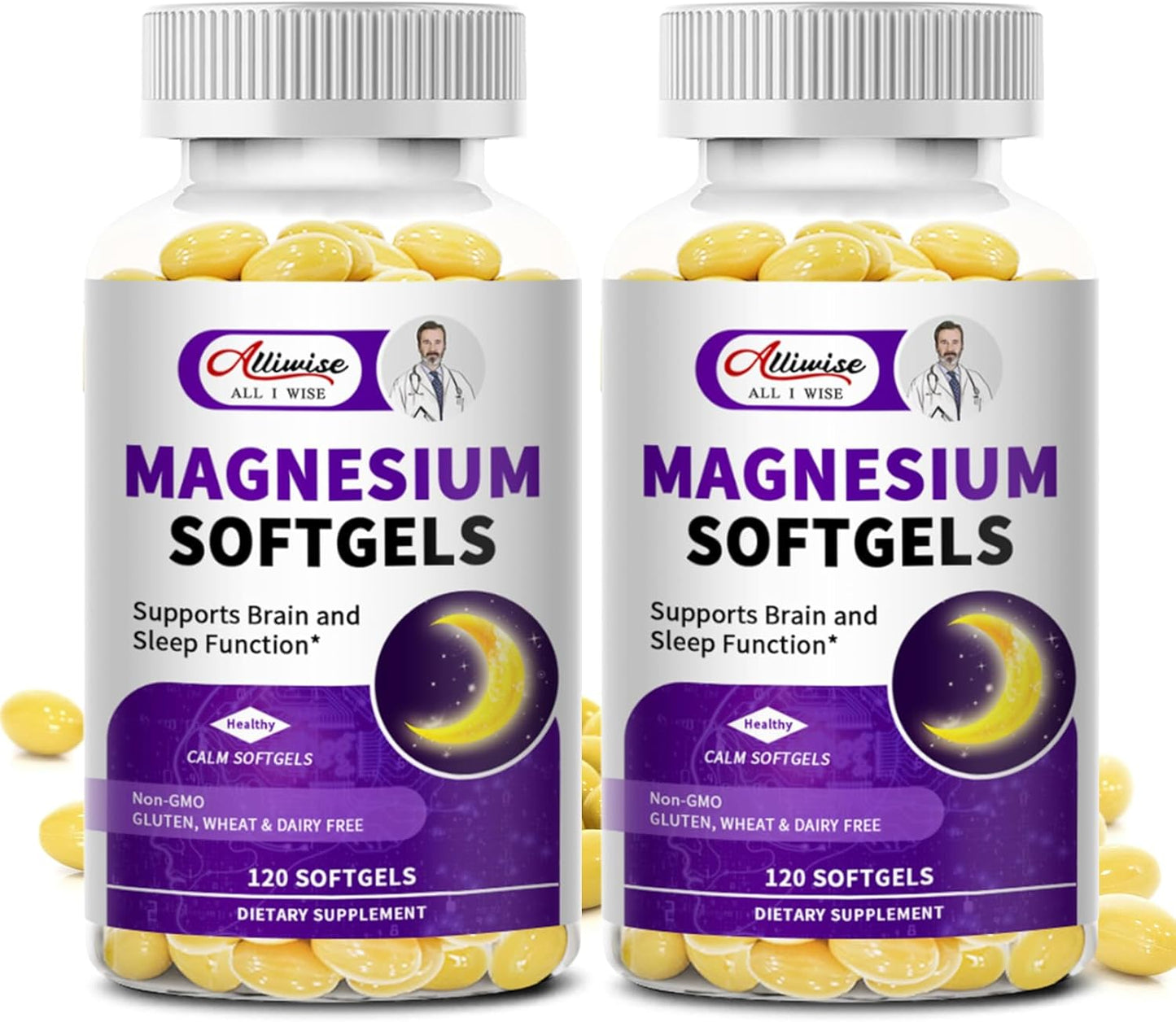 2 Pack High Absorption Magnesium Glycinate 400mg Softgels Supplement, Magnesium with Calcium - Highly Bioavailable - with Vitamin D3 & K2, for Sleep, Mood, Brain Support