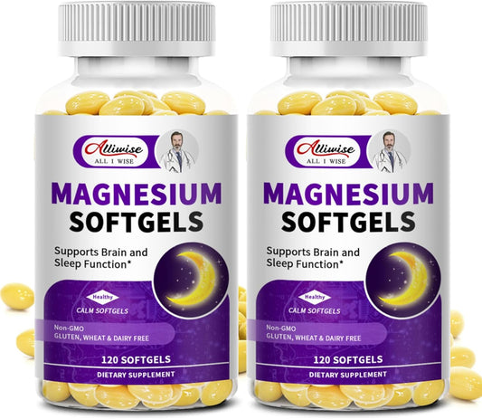 2 Pack High Absorption Magnesium Glycinate 400mg Softgels Supplement, Magnesium with Calcium - Highly Bioavailable - with Vitamin D3 & K2, for Sleep, Mood, Brain Support