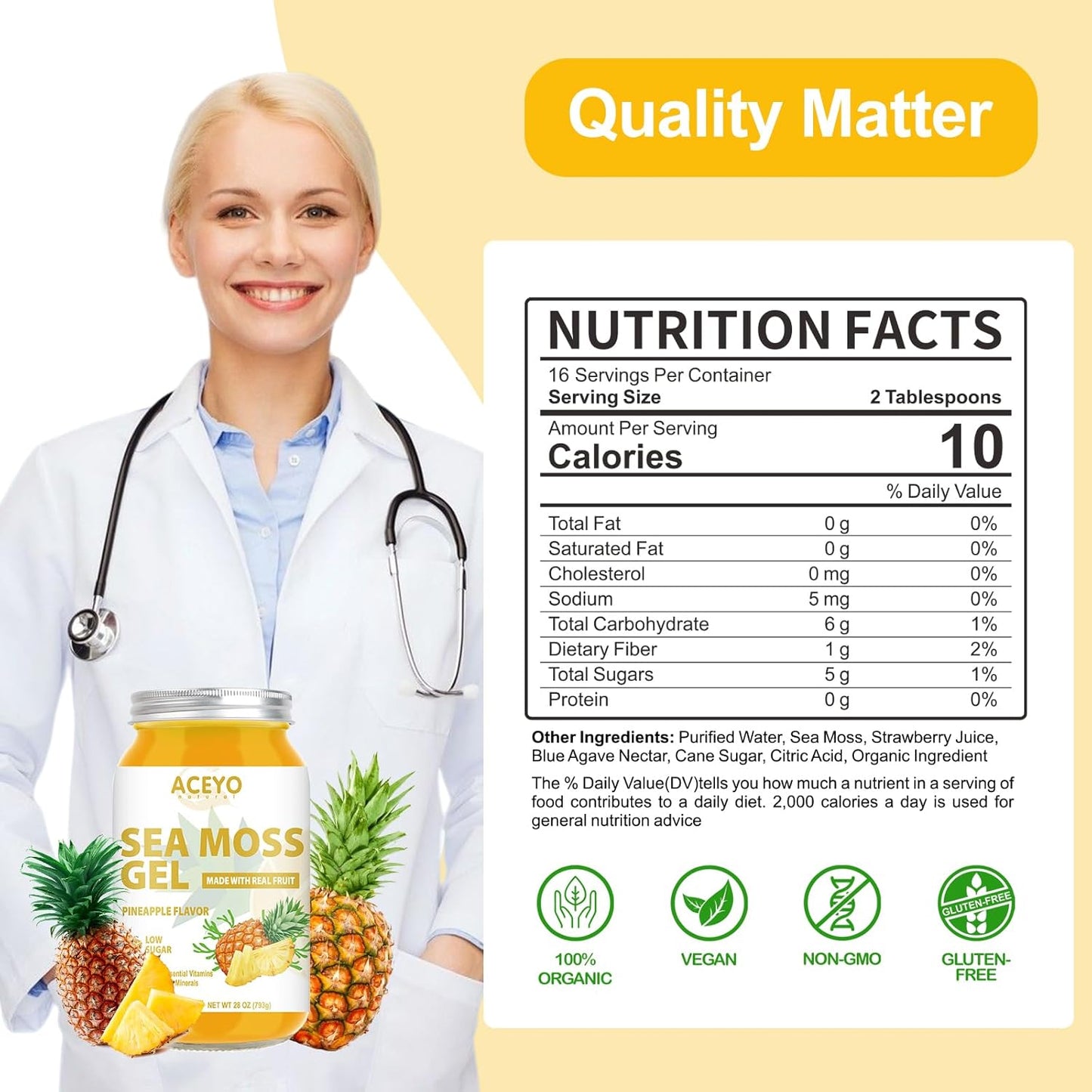 (28 OZ) Sea Moss Gel Raw Flavored Irish Seamoss Gel Natural Vegan Pineapple 102 Vitamins and Minerals Wild Harvested Non-GMO.