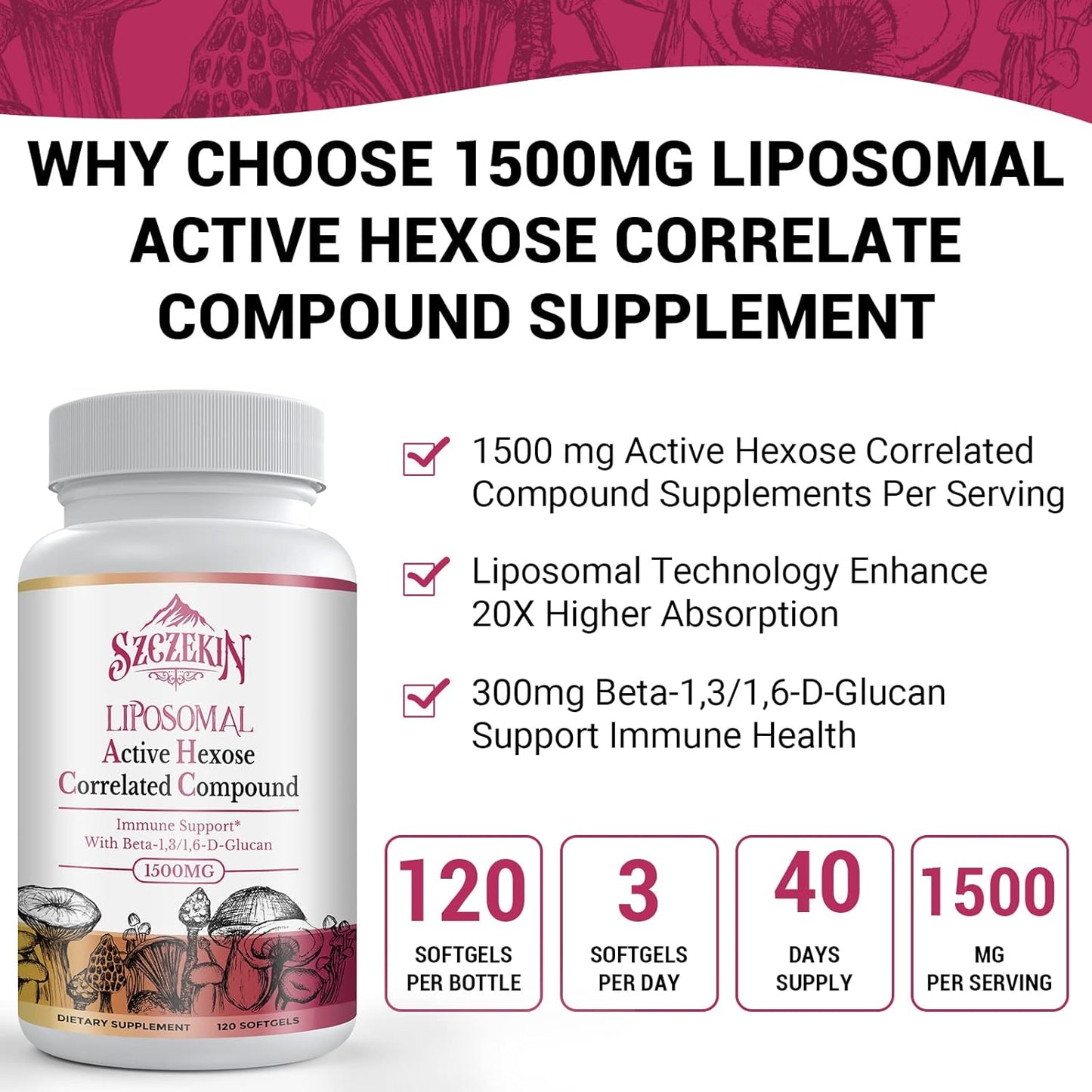 1500mg Liposomal Active Hexose Correlated Supplement,720 Soft Gels Beta-Glucans with Natural Mushroom Extract, Immune System, Liver Function, Maintain T-Cell & Killer Cell Activity