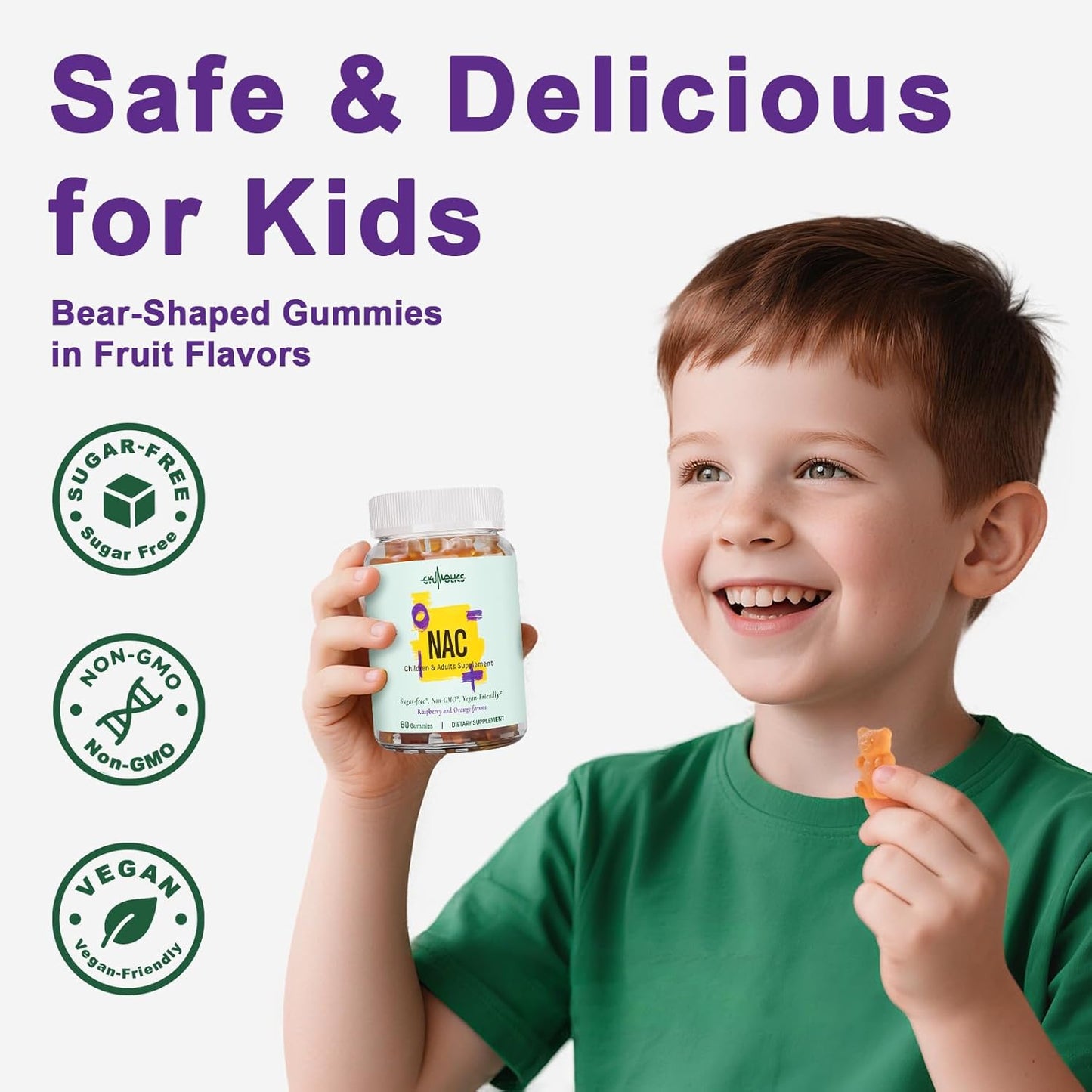 2Pcs NAC Supplement 1000mg for Adults & 500mg for Kids, N-Acetyl Cysteine Ethyl Ester Gummies, Antioxidant Support, Vegan, Non-GMO, Sugar-Free – 120 Gummies