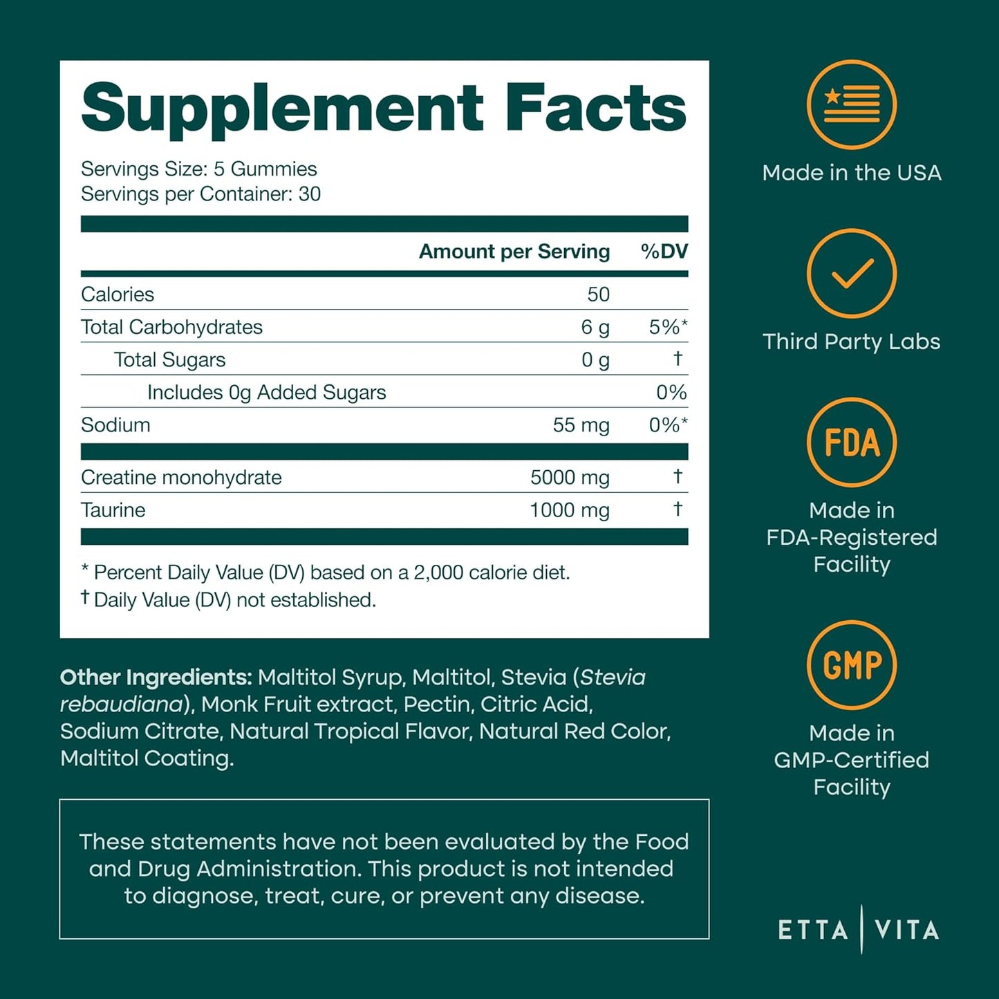 Sugar-Free Creatine Monohydrate Gummies with Taurine for Men and Women (Tropical Punch - Creatine 5g) Daily Workout Support Supplement for Strength, Recovery, Energy & Mental Focus - Made in USA 150ct