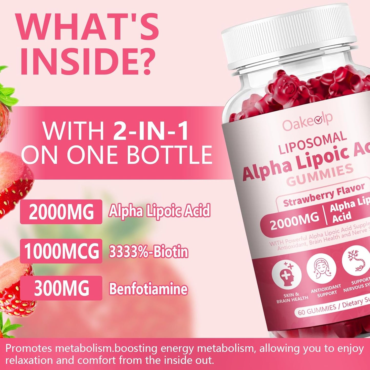 2 Pack Liposomal Alpha Lipoic Acid Gummies 2000mg Gummies,High Potency ALA Complex Biotin & Benfotiamine for Antioxidant, Brain Health and Nerve* Support,Liposomal Enhance 98% Absorption