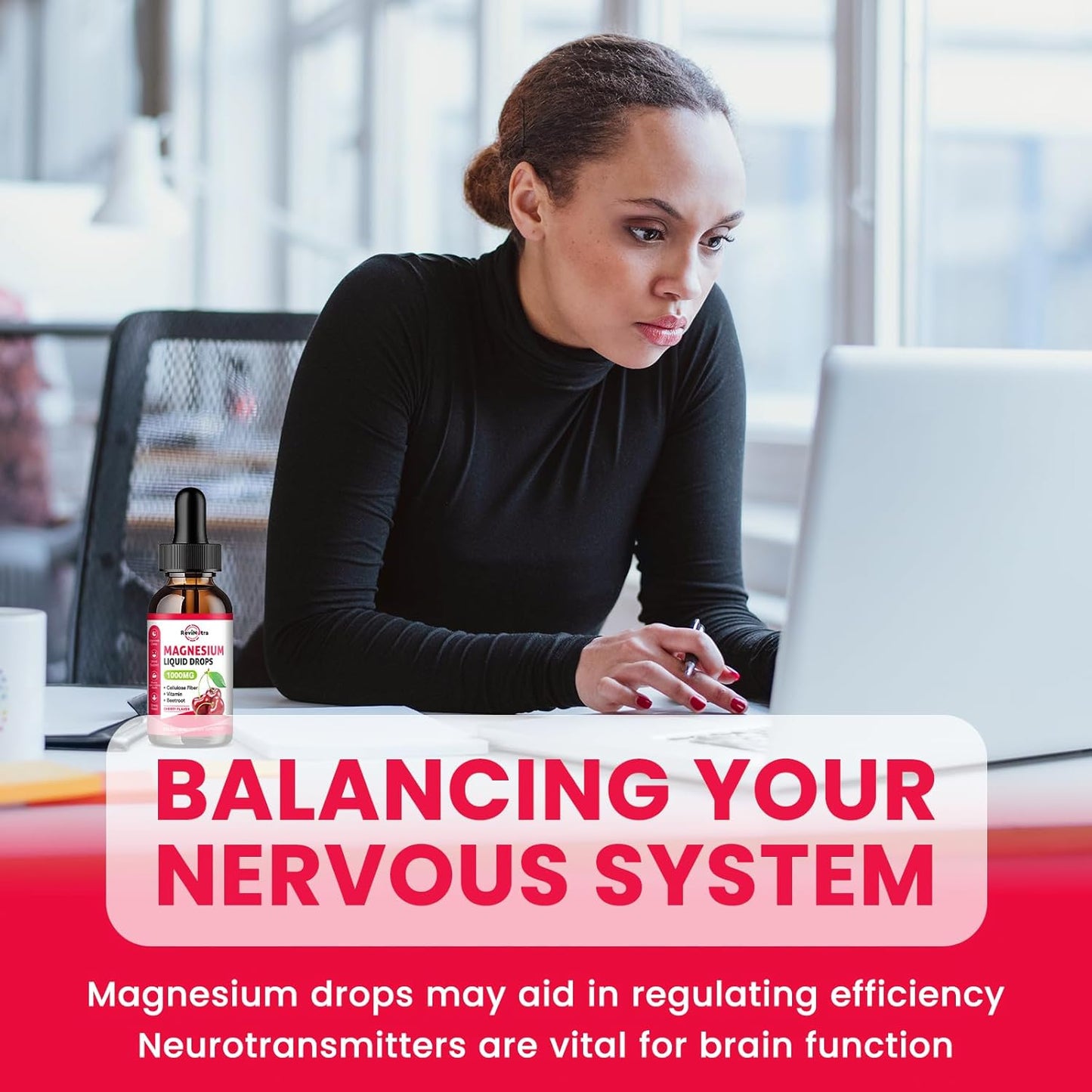 2 Pack Magnesium Glycinate Liquid Drops, 1000mg of Magnesium Glycinate, Taurate & Citrate Liquid Drops for Bone, Sleep, Calm, Muscle, Energy & Relaxation, High Absorption, Sugar-Free Cherry Flavor