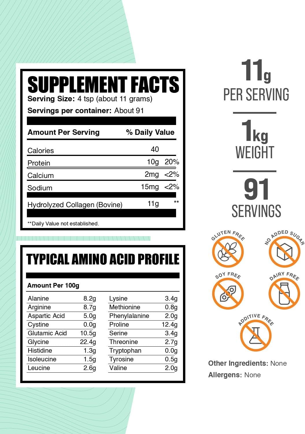 BulkSupplements.com Collagen Peptides Powder - Bovine Collagen Powder, Powdered Collagen Supplement - Hydrolyzed & Gluten Free, 11g per Serving, 1kg (2.2 lbs) (Pack of 1)