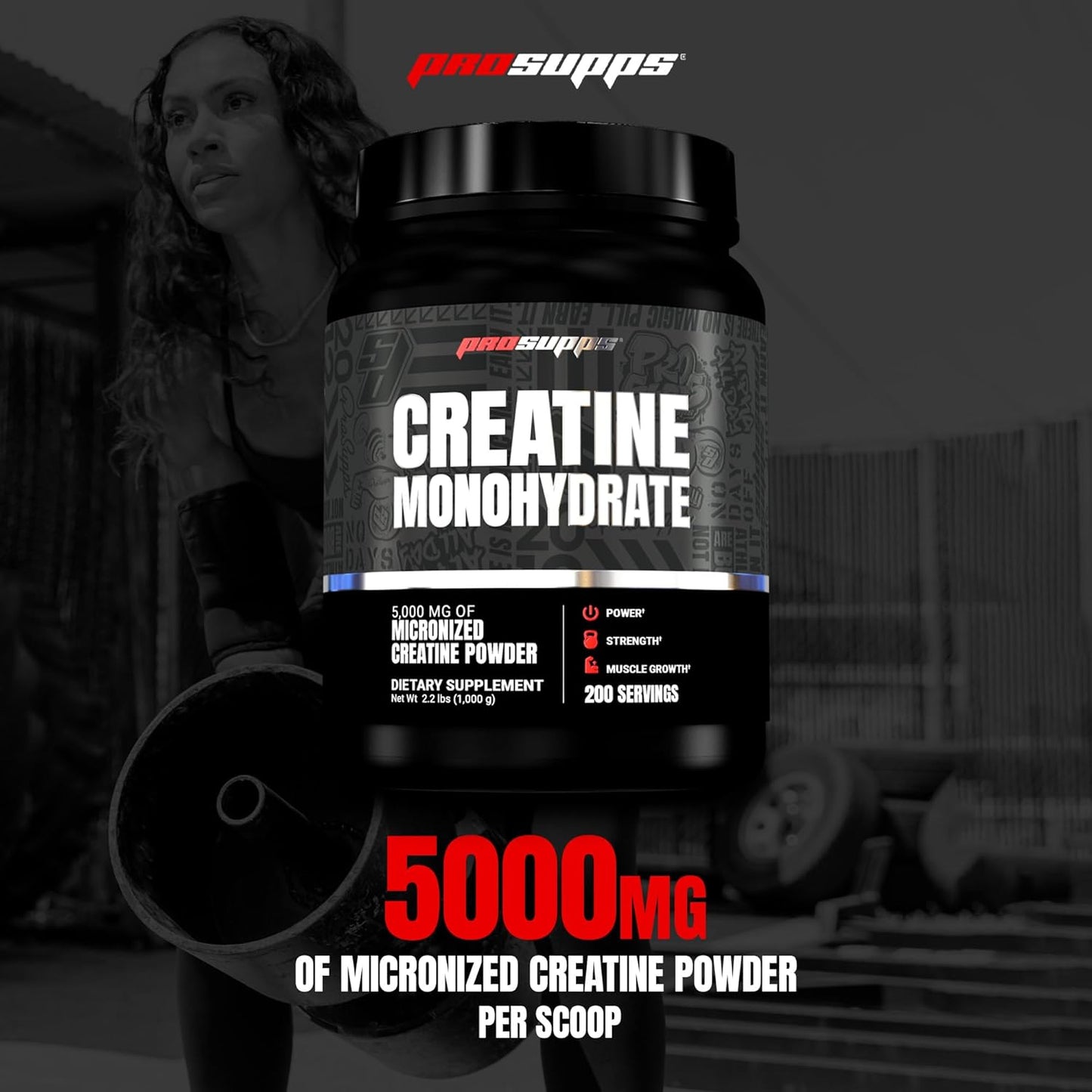 PROSUPPS Creatine Monohydrate Powder for Men & Women, Unflavored - 5000,mg of Micronized Creatine - Gym Workout Supplement for Muscle Gain & Recovery - Sugar-Free, Soy & Gluten-Free - 200 Servings