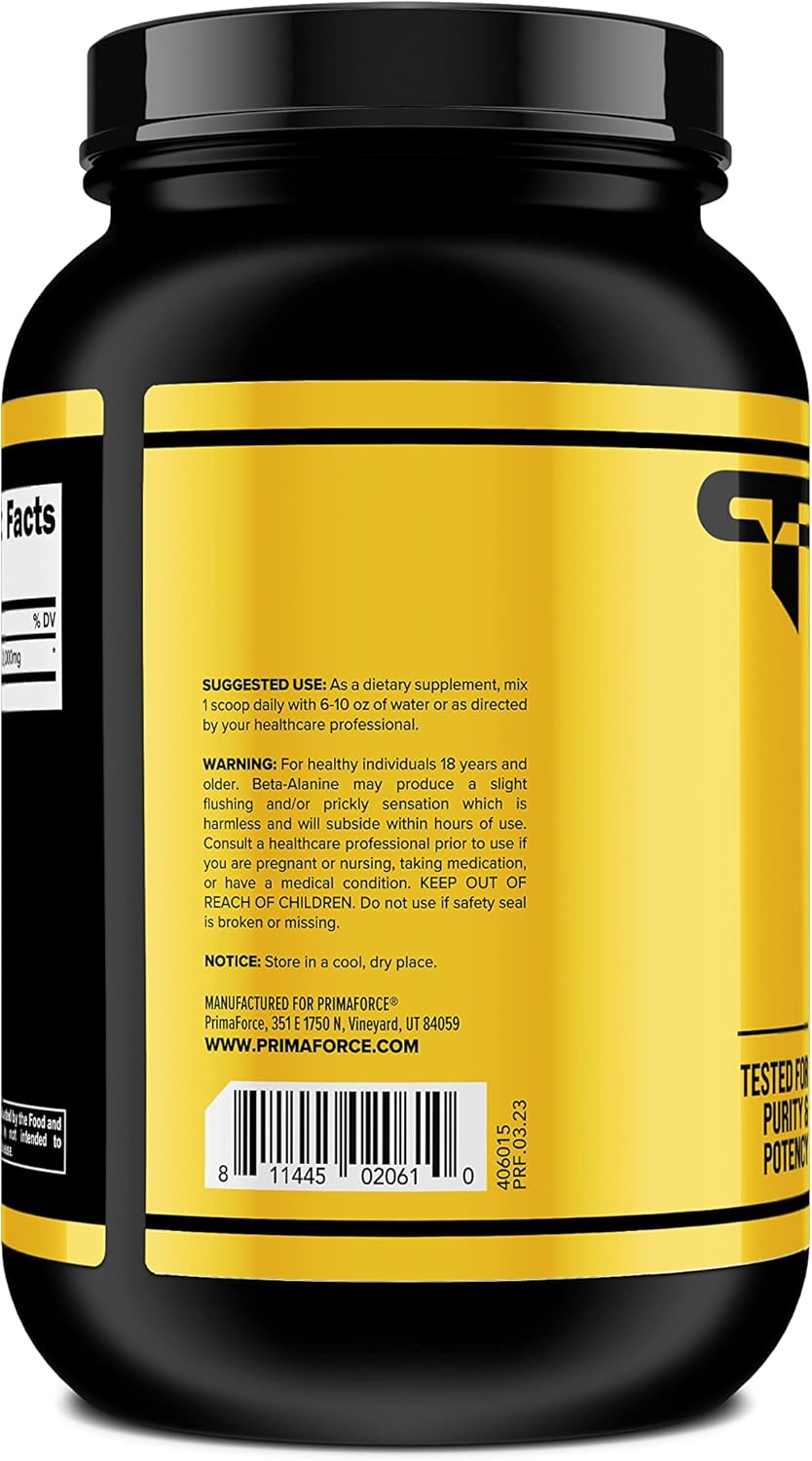 Primaforce Beta Alanine Powder, Unflavored, 1.5 kg - Gluten Free, Non-GMO Supplement for Men and Women