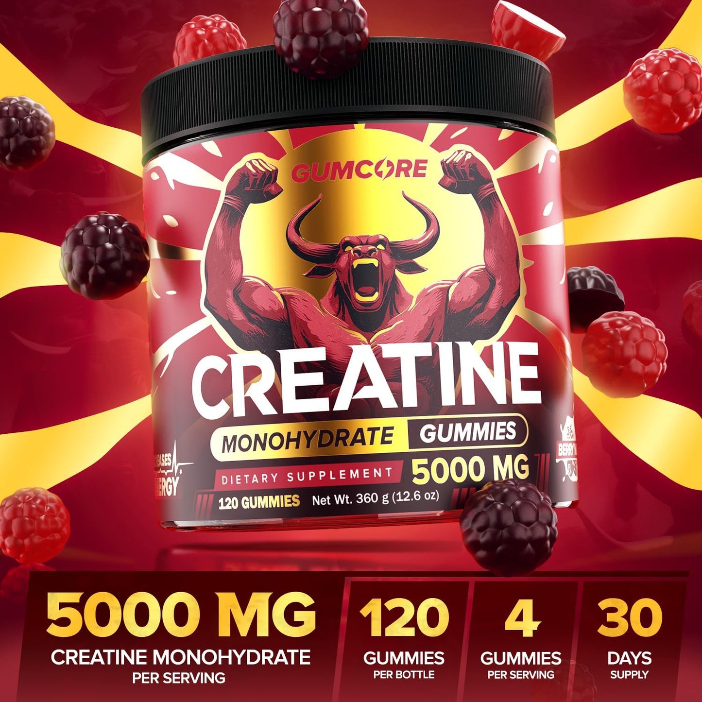 Creatine Monohydrate Gummies, Creatine for Women & Men, Muscle Builder & Recovery Supplement, Pre Workout Gummies, Vegan Creatine Chews