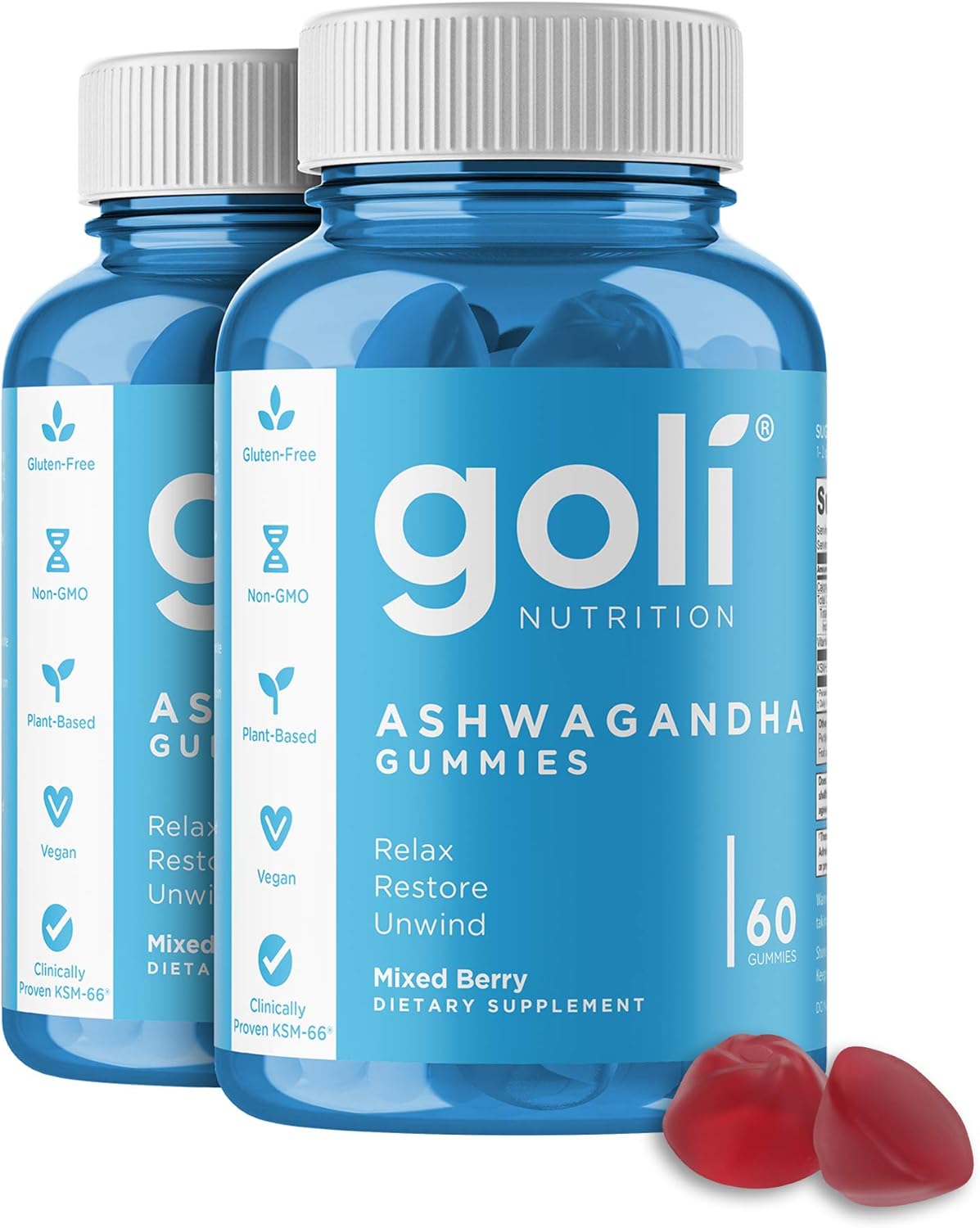 Goli Ashwagandha & Vitamin D Gummy 120 Count - Relax. Restore. Unwind. (Mixed Berry, KSM-66, Vegan, Plant Based, Non-GMO, Gluten-Free & Gelatin Free), Pack of 2