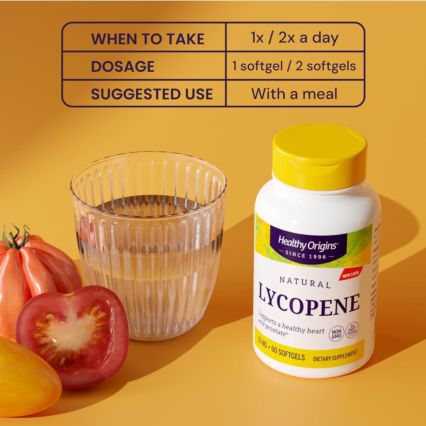 Healthy Origins Lycopene 15 mg (Natural, Non-GMO, Gluten Free, Skin Support, Prostate Support), 60 Softgels