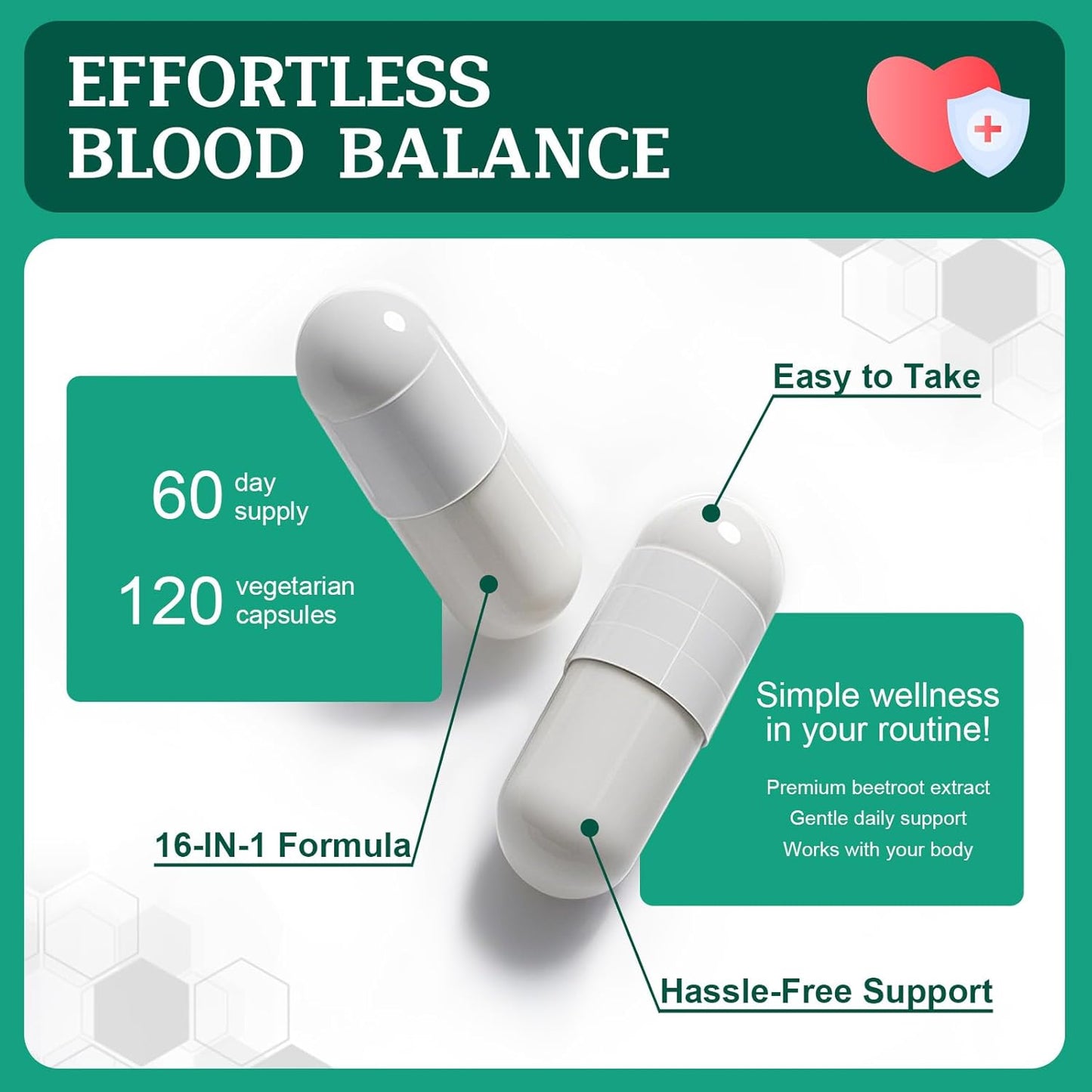 16-in-1 Beet Root Capsules - 500mg Beetroot Powder for Healthy Blood Circulation & Heart Healthy Energy Support - Beet Supplement Blood Pressure Support, Non-GMO, Gluten Free - 120 Vegan Capsules