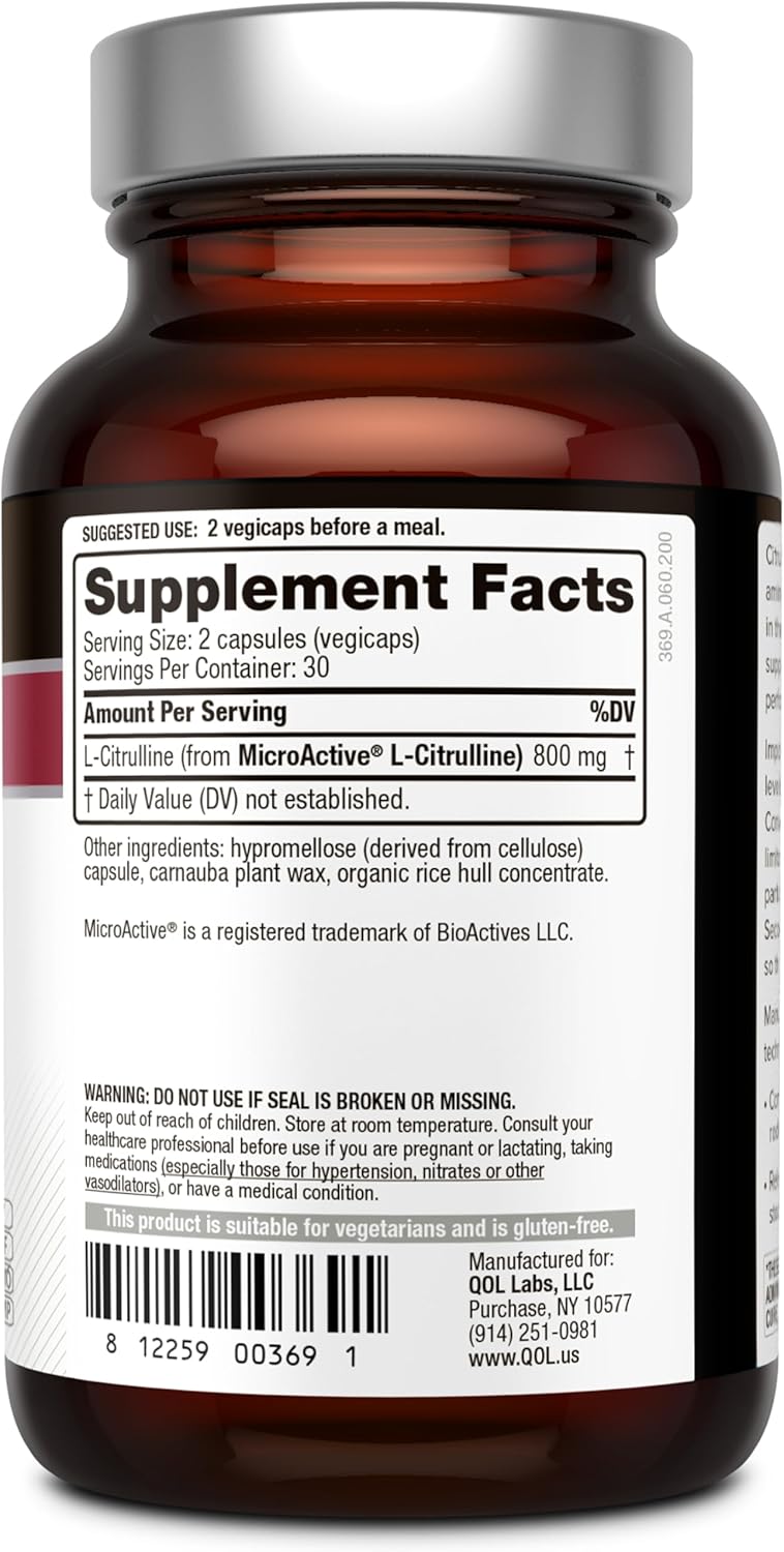 Quality of Life Citrulline-SR Sustained Release Matrix - Supports Healthy Aging & Circulation, 120 Vegetable Capsules